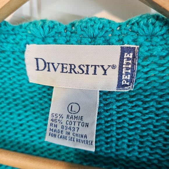 Vintage Diversity Cardigan Womens Large Petite Blue Floral Embroidered 90s Knit - Picture 7 of 10